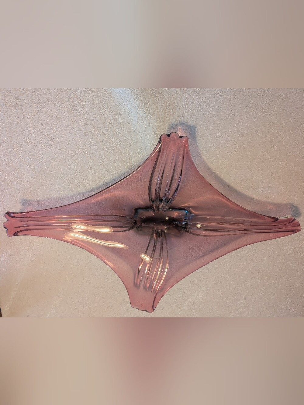 Vintage Pink Art Glass Centerpiece Bowl Mid Century Accent